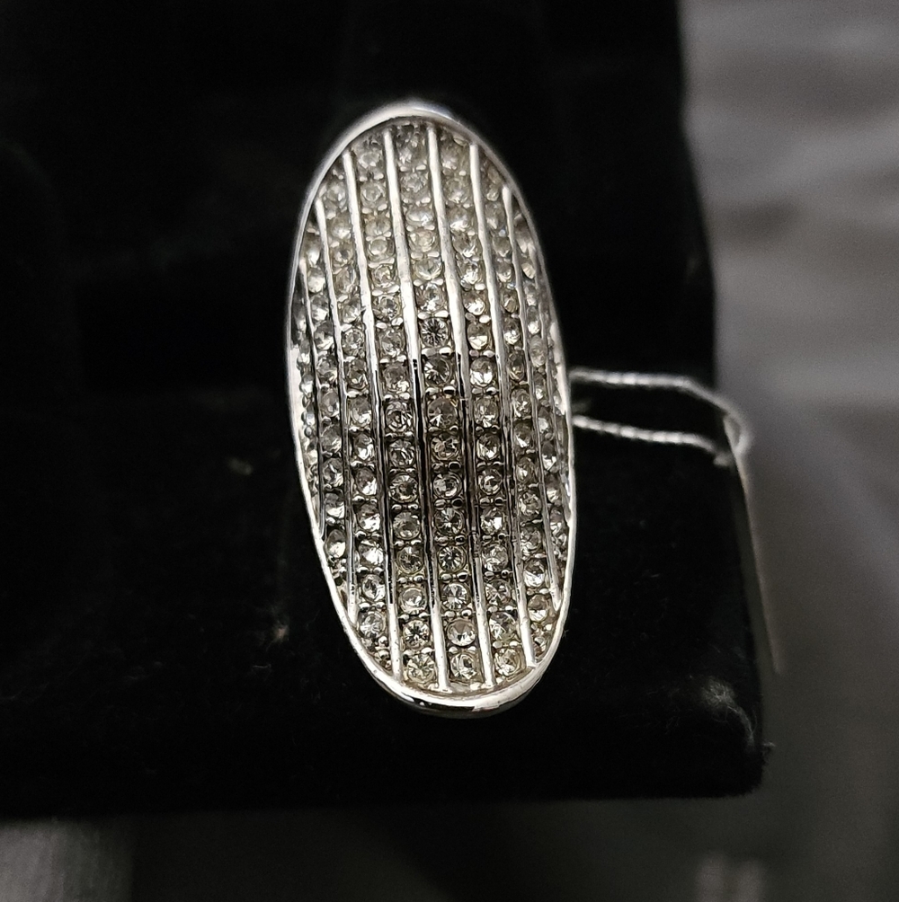 Silver Tone Oval Rhinestone Statement Ring Size 9 Custom Jewerly